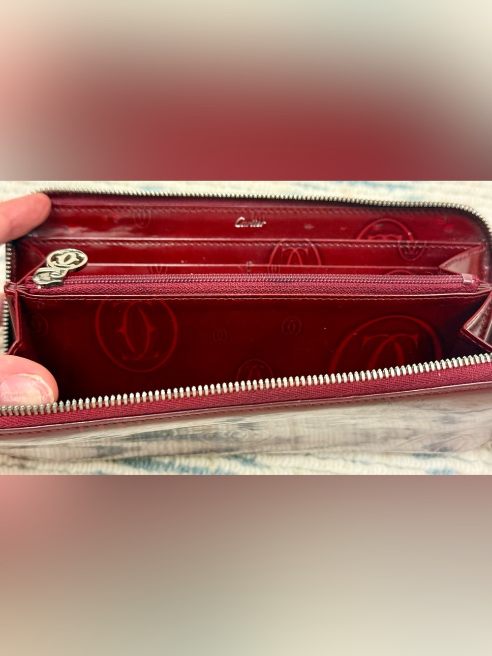 CARTIER Vintage “Happy Birthday” Red Patent Leather Monogram Zippy Long Wallet - Picture 13 of 16